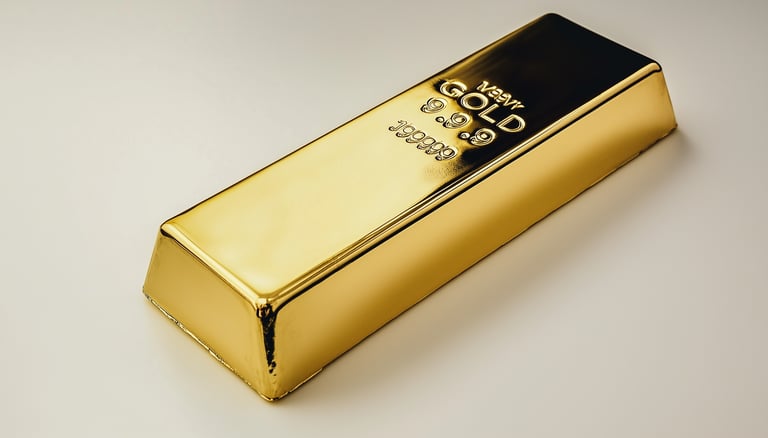 shiny gold bar on white surface