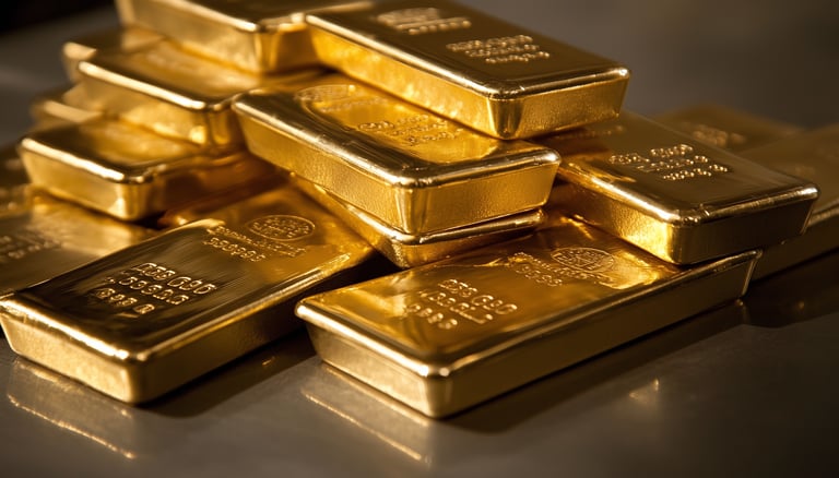 high quality gold bullion bars on a gray surface