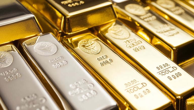 gold bars and coins and silver bars and coins