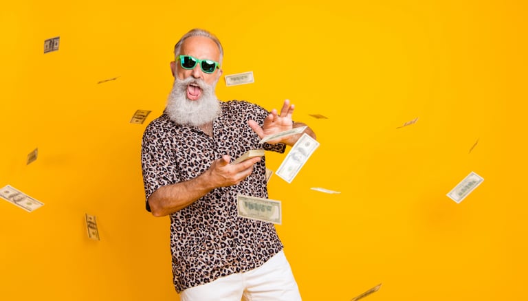 radical elderly person flexing his 3 million for retirement