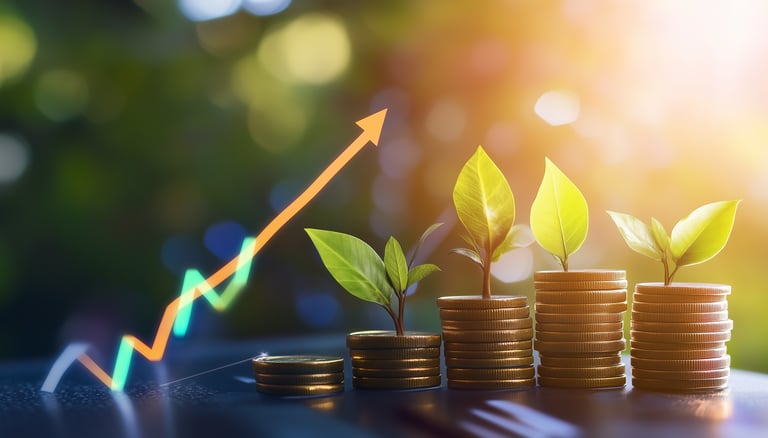 wealth growing with chart arrow for stocks
