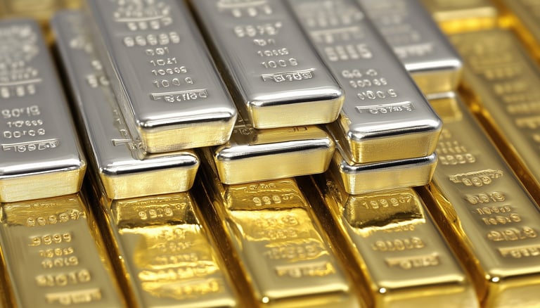 gold and silver bullion bars stacked