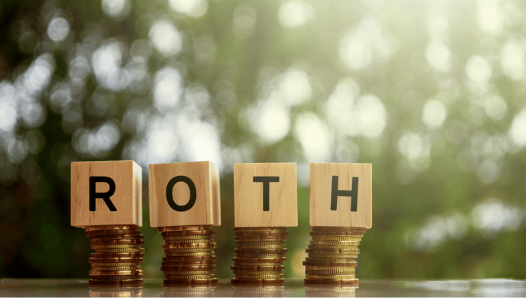 gold coins and blocks spelling roth ira