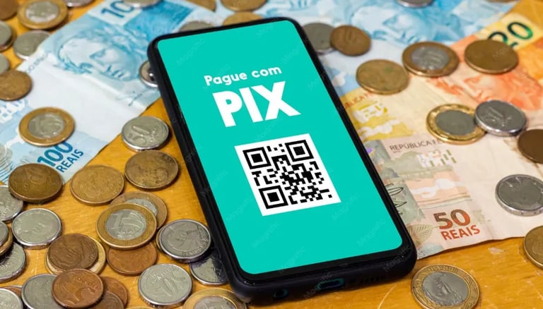 Celular recebendo pagamento via Pix de aplicativos de renda extra