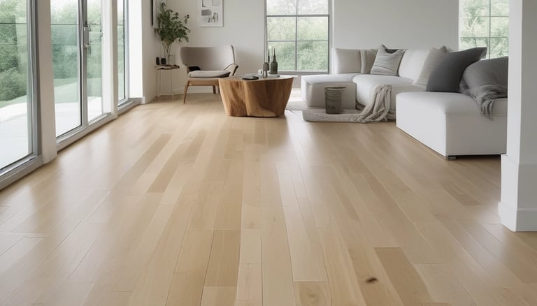 Close-up of a vibrant floral wallpaper pattern in a cozy living room.