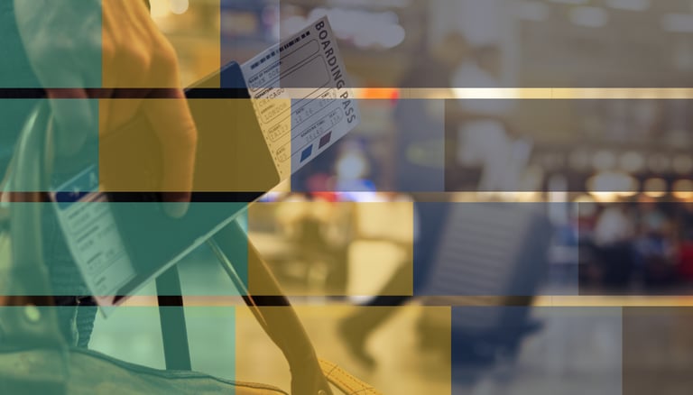 Image of a graph over a travel boarding pass to symbolise AI in Travel