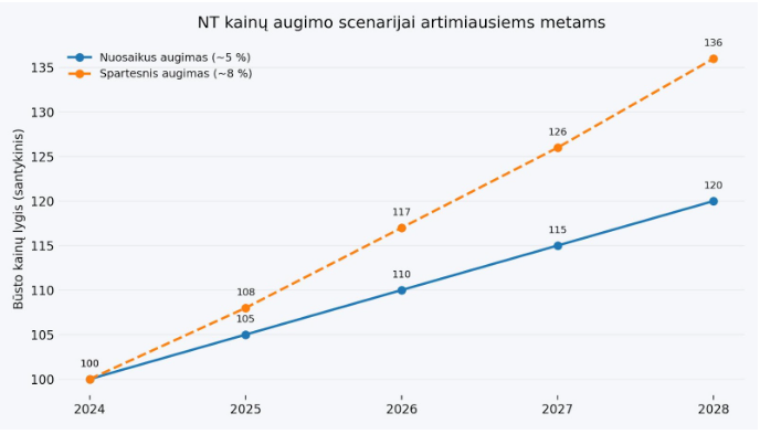 nt kainu augimo scenarijai diagrama