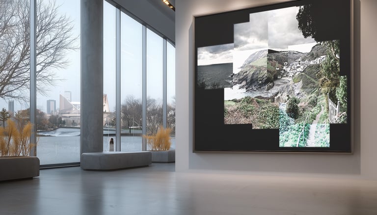 A joiner art gallery mockup of Portloe in Cornwall