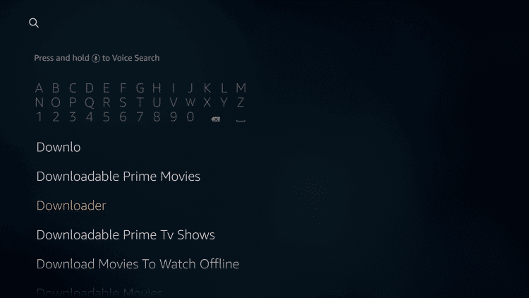 screenshot of downloader keyboard menu of firetvstick