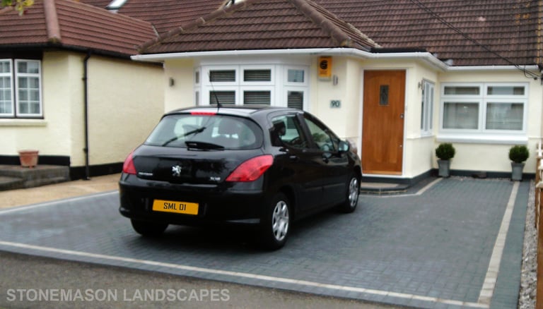 Standard charcoal block paving driveway installation - Thorndon
