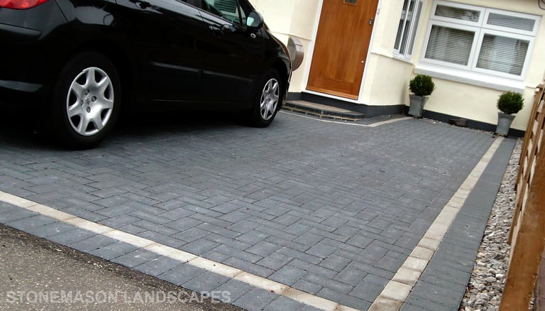 Standard charcoal block paving driveway installation - Thorndon
