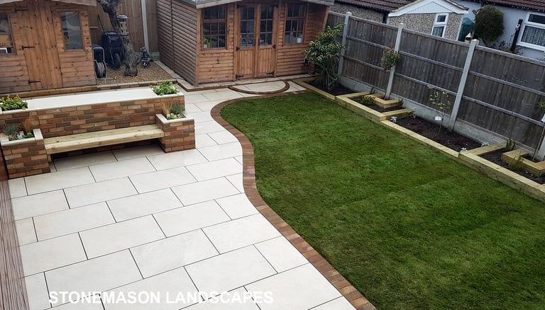 Colourful Garden Makeover Brick Seating Planer Bar New Lawn