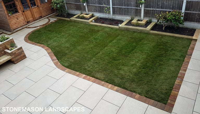 Colourful Garden Makeover Brick Seating Planer Bar New Lawn