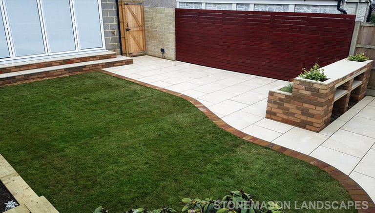 Colourful Garden Makeover Brick Seating Planer Bar New Lawn