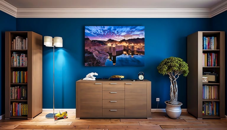 a picture of a room with a blue wall