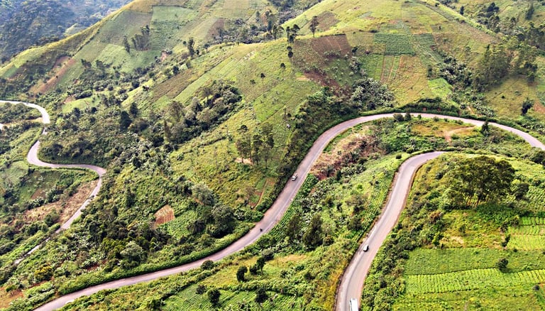 Une route sinueuse dans les montagnes