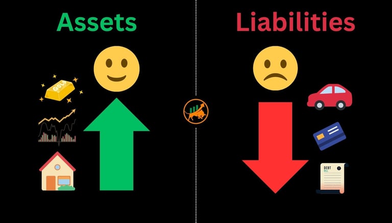 assets vs liabilities green up arrow down red arrow