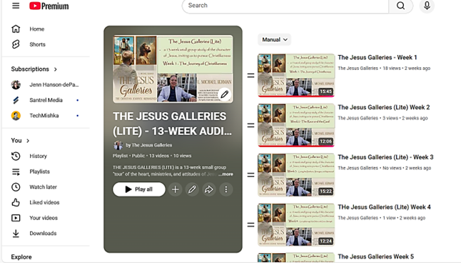 The Jesus Galleries (Lite) audiobook  13-weekly episodes YouTube channel playlist simple download