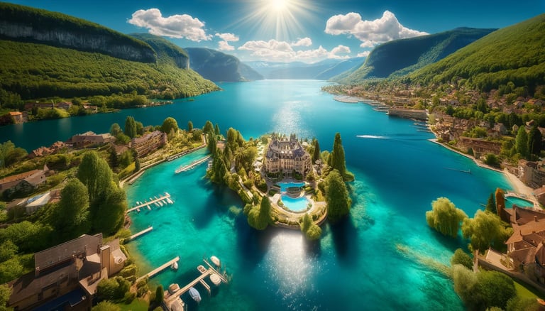 Vue aérienne du lac d'Annecy