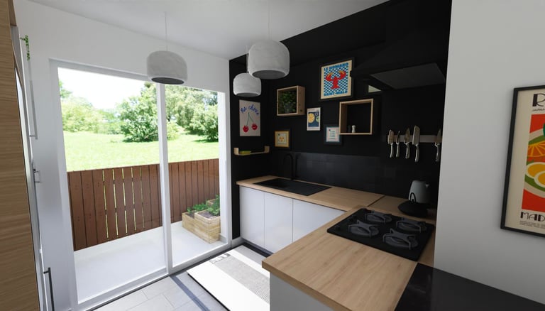 Vue 3D projet cuisine rénovée evier