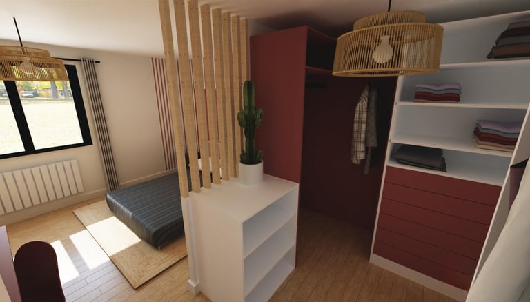 Vue 3D chambre avec dressing