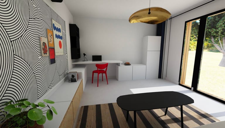Vue 3D aménagement du studio