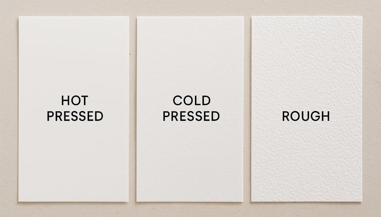 watercolour paper types, hot and cold press rough pictureupcreative