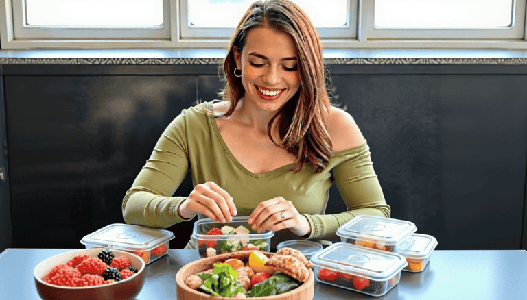 Vanessa in the kitchen about to freeze food