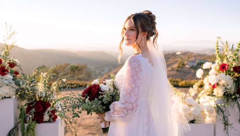 Bride at ceremony site at Airbnb Estate