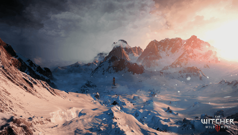image of snowy mountains in witcher 3