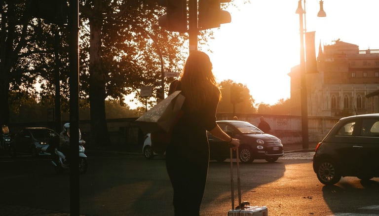 A lady passenger exiting Airport and walking towards her pre-booked taxi from Dibrugarh Taxi 24x7.