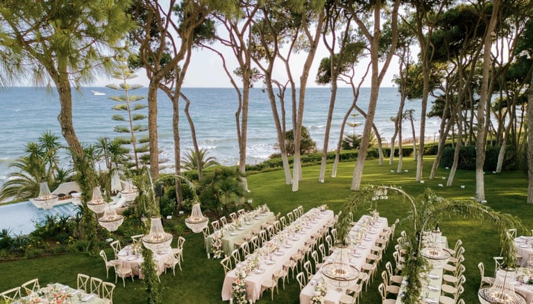 Wedding ceremony setup at Villa El Rincon facing the sea