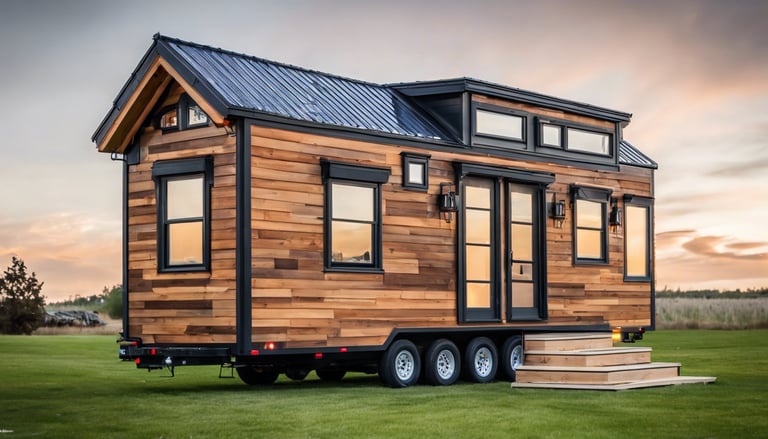 a tiny house with a tiny house on the grass
