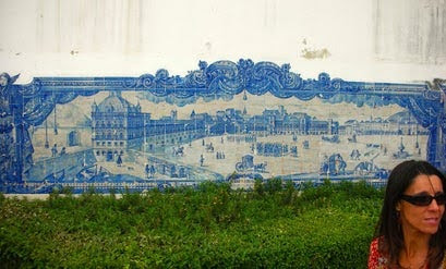 Lisbon - a wall mural of hand painted mosaic tiles in the city 