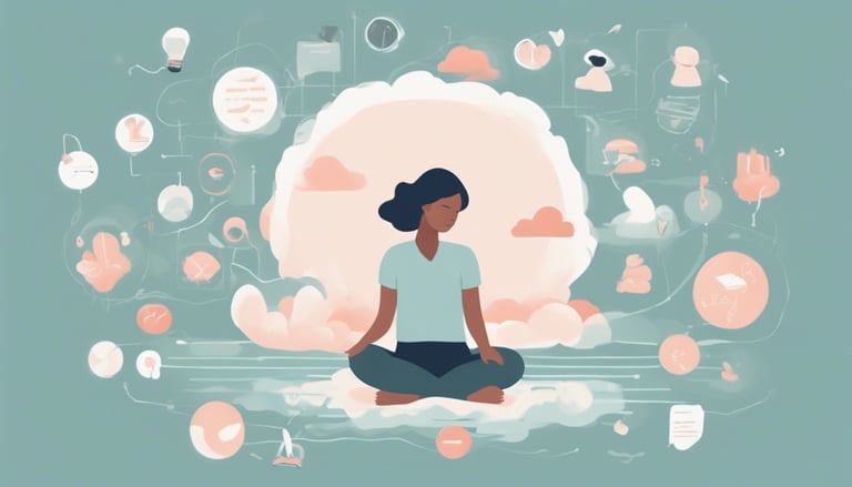 a woman sitting in a lotus position on a cloud