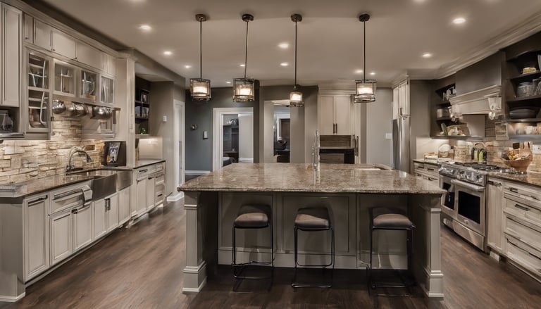 a high end open concept basement kitchen
