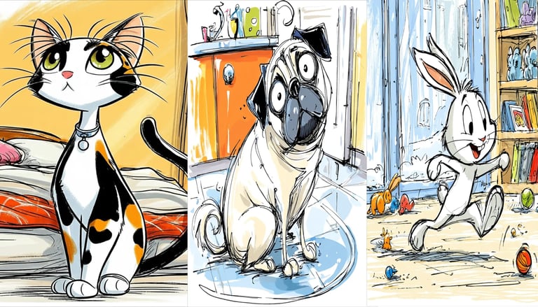 kittens, puppies, and rabbits depicted in children's books from the series Please, Please, Can We.