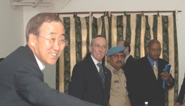 Bruno Donat with then-UN Secretary-General Ban Ki-Moon and officials - circa 2008