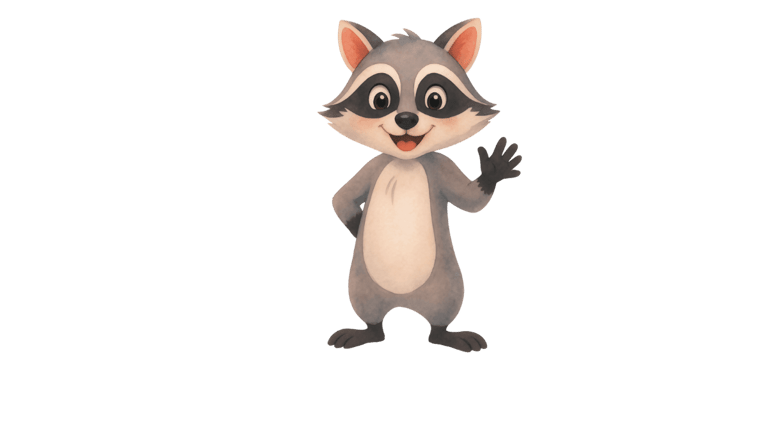 Marbles the racoon is waving.