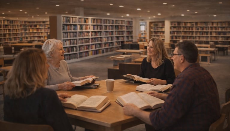 People around a table at the library