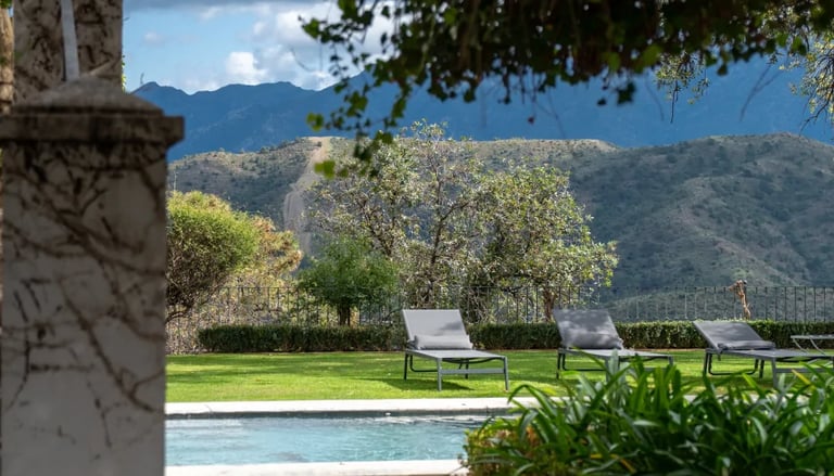 Garden view and pool at Finca Santa Katerina