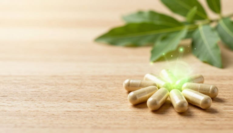 Moringa capsules with glowing energy concept showing cellular mitochondrial activation