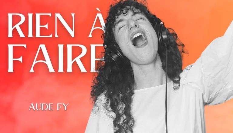 Aude Fy, chanteuse en train de chanter, c'est la vignette de la chanson Rien à faire