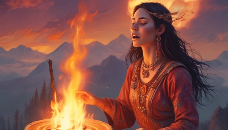 A peaceful meditation space with natural elements and a person in deep shamanic meditation.