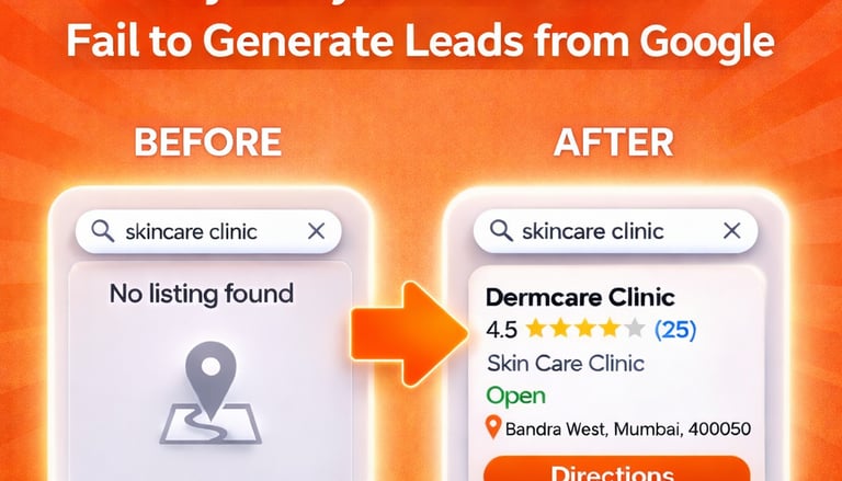 Comparison of a skincare clinic Google listing before and after digital marketing in mumbai.
