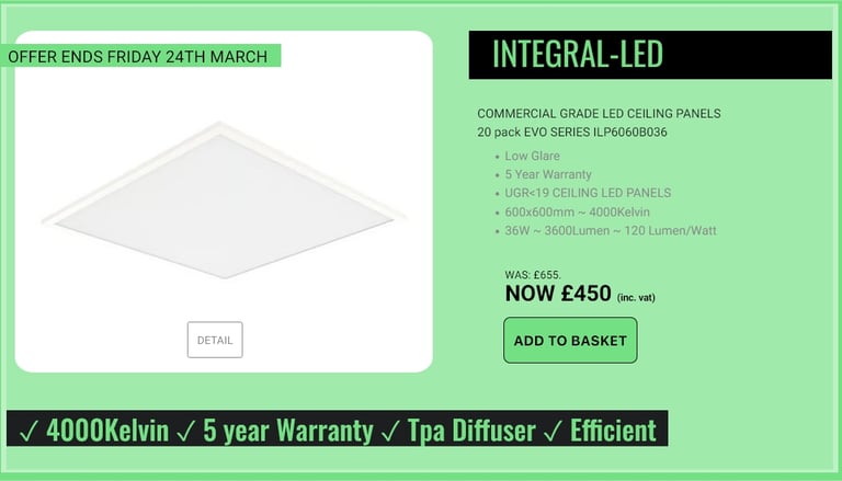 LED Ceiling Panel UK offer by BEST LED PANELS week 12 2023 - Backlit Evo Series Integral LED