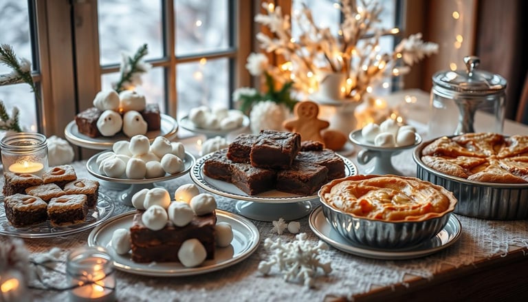 a table with a variety of desserts and desserts