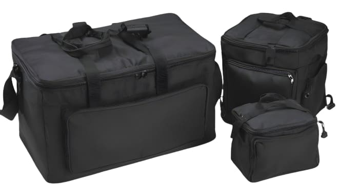 a set of three black delivery bags in various size