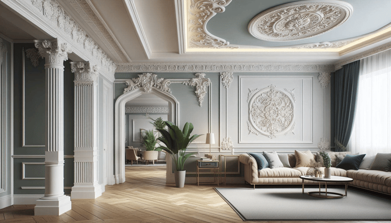 Interior design trend: return of crown molding in various materials, adding European flair.