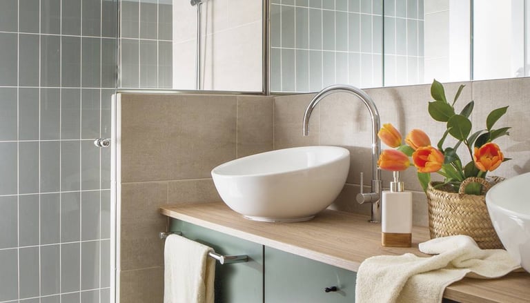 double vasque dans salle de bain moderne rénovée